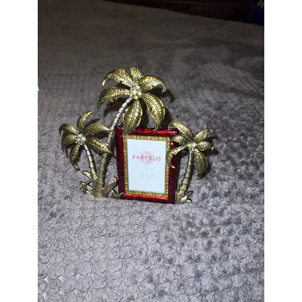 PAPYRUS Palm Tree Enamel Bejeweled Picture Frame 2” X 3”